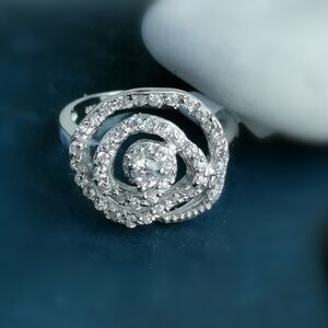 Sterling Silver CZ  Sculptural Rose Flower ring Size 7 🆕